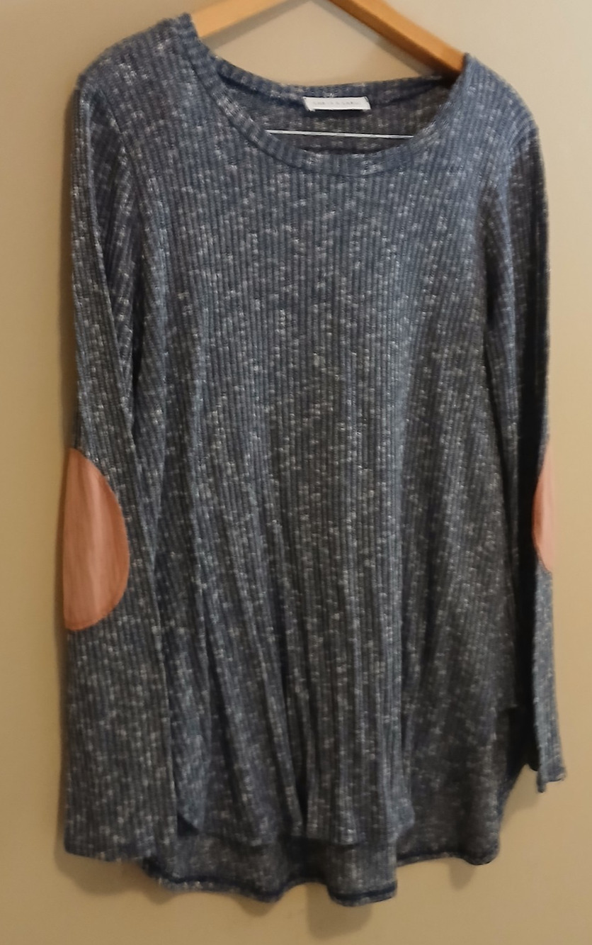 Boho Casual Wm Lightweight Sweater Faux Suede Elbow Patches Cozy Relaxed Sz Med